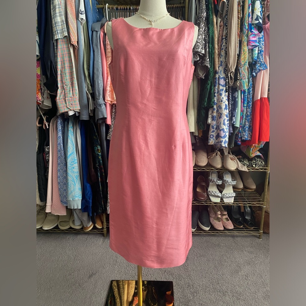 VTG TRIO New York 100% Silk Pink Sheath Dress Boatneck Size 10